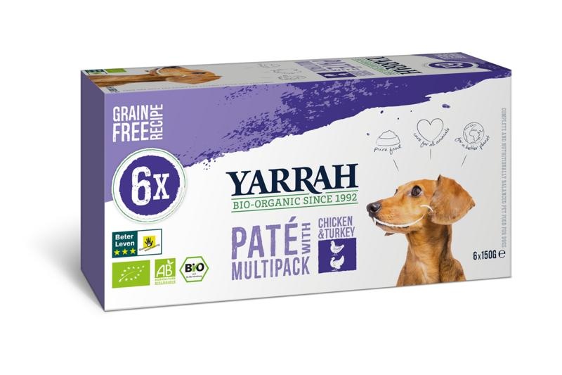Yarrah Hundefutter Multipack Pastete Huhn und Truthahn Bio (150 Gramm)