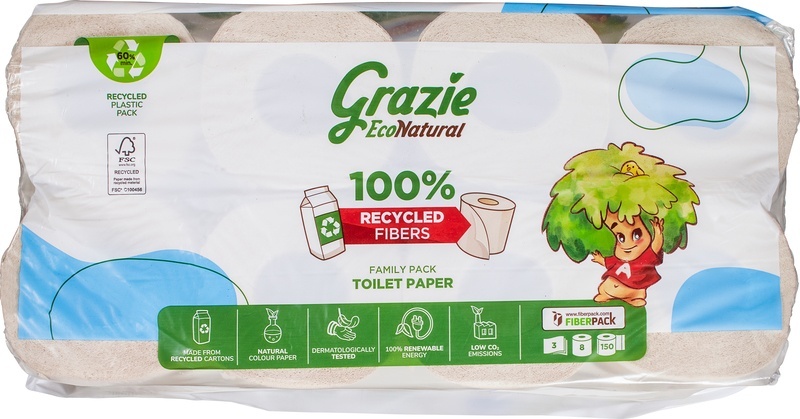 Grazie Natural Toilettenpapier 3-lagig (8 Stück)
