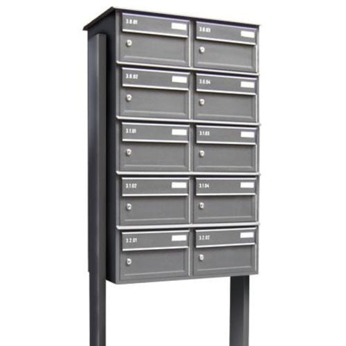 Larob Free standing multiple aluminium letterboxes for 10 residents