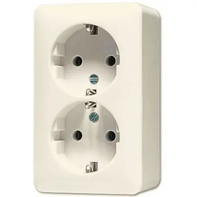 JUNG opbouw wandcontactdoos 2-voudig randaarde AP600 creme (6020 A)