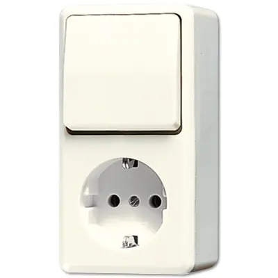 JUNG opbouw combinatie wisselschakelaar/wandcontactdoos randaarde AP600 creme (676 A)