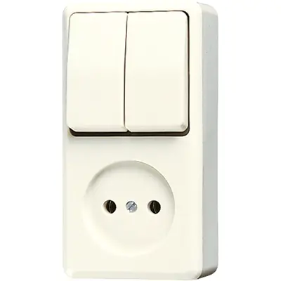 JUNG opbouw combinatie serieschakelaar/wandcontactdoos zonder randaarde AP600 creme (645 A)