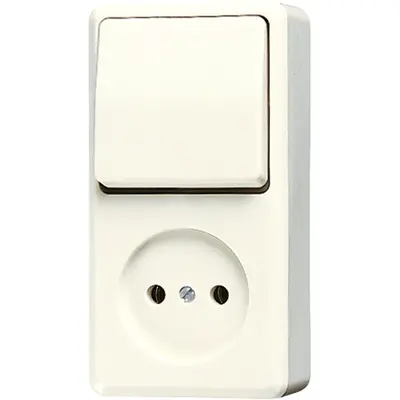 JUNG opbouw combinatie wisselschakelaar/wandcontactdoos zonder randaarde AP600 creme (646 A)