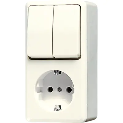 JUNG opbouw combinatie serieschakelaar/wandcontactdoos randaarde AP600 creme (675 A)