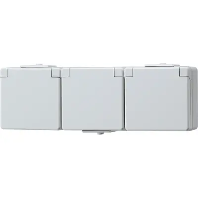 JUNG wandcontactdoos randaarde 3-voudig horizontaal met klapdeksel opbouw IP44 WG600 (623 NW)