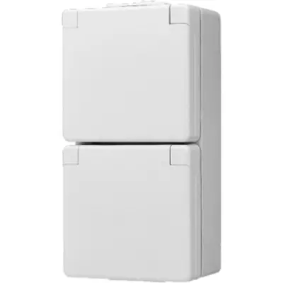 JUNG wandcontactdoos 2-voudig randaarde met klapdeksel verticaal opbouw IP44 WG600 (622 NV)