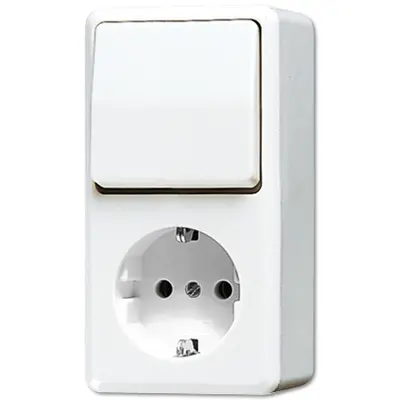 JUNG opbouw combinatie wisselschakelaar/wandcontactdoos randaarde AP600 alpine wit (676 A WW)