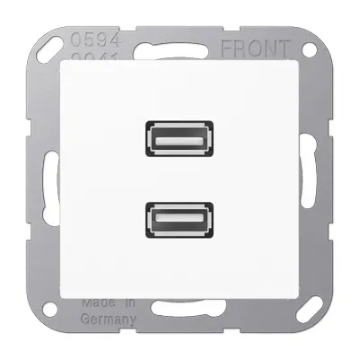 JUNG centraalplaat met draagring en 2 x USB-A naar USB-A koppeling A-range alpine wit (MA A 1153 WW)