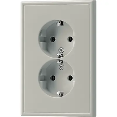 JUNG wandcontactdoos 2-voudig randaarde Safety+ voor ovale 1,5 inbouwdoos LS990 edelstaal (ES 5015 KI-L)