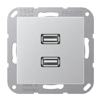 JUNG centraalplaat met draagring en 2 x USB-A naar USB-A koppeling A-range aluminium (MA A 1153 AL)