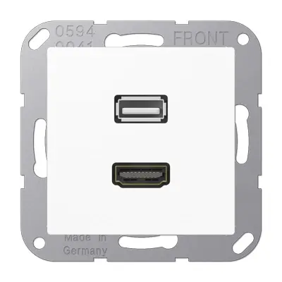 JUNG centraalplaat met draagring en 1 x USB-A en 1 x HDMI koppeling A-range alpine wit (MA A 1163 WW)
