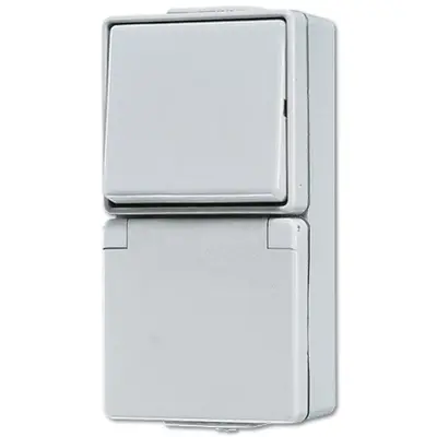 JUNG combinatie wisselschakelaar / wandcontactdoos randaarde opbouw IP44 WG600 (676 W)