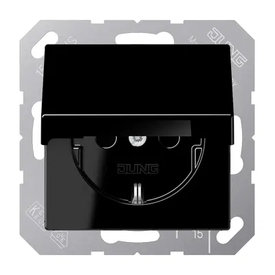 JUNG wandcontactdoos randaarde Safety+ klapdeksel A-range zwart glans (A 1520 NKIKL SW)