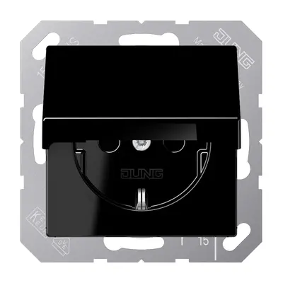 JUNG wandcontactdoos randaarde klapdeksel A-range zwart glans (A 1520 NKL SW)