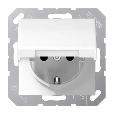 JUNG wandcontactdoos randaarde Safety+ en klapdeksel AS500 alpine wit (AS 1520 NKIKL WW)