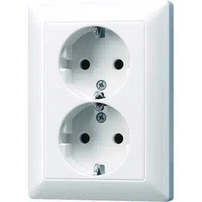 JUNG wandcontactdoos 2-voudig randaarde voor enkele inbouwdoos met schroefklemmen AS500 alpine wit (AS 5022 NU WW)