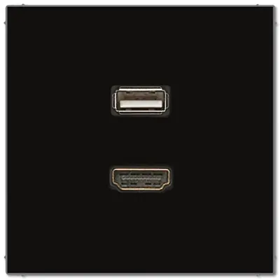 JUNG centraalplaat met draagring en 1 x USB-A en 1 x HDMI koppeling LS990 zwart glans (MA LS 1163 SW)