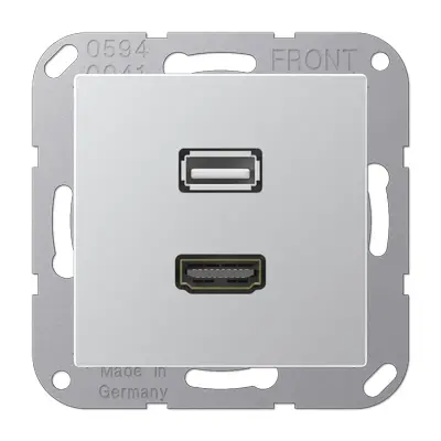 JUNG centraalplaat met draagring en 1 x USB-A en 1 x HDMI koppeling A-range aluminium (MA A 1163 AL)