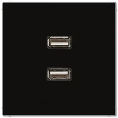 JUNG centraalplaat met draagring en 2 x USB-A naar USB-A koppeling LS990 zwart glans (MA LS 1153 SW)