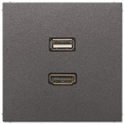 JUNG centraalplaat met draagring en 1 x USB-A en 1 x HDMI koppeling LS990 antraciet gelakt aluminium (MA AL 1163 AN)