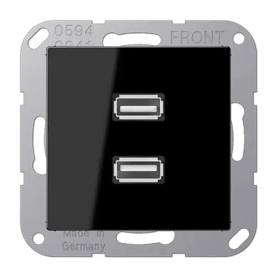 JUNG centraalplaat met draagring en 2 x USB-A naar USB-A koppeling A-range zwart glans (MA A 1153 SW)