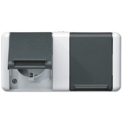 JUNG wandcontactdoos 2-voudig randaarde opbouw met midden afdekking IP44 horizontaal WG800 (8220-1 W)