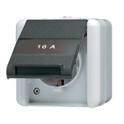 JUNG wandcontactdoos randaarde 16A 1-voudig tekstvenster opbouw IP44 horizontaal WG800 (820 NAW)