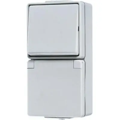 JUNG combinatie pulsdrukker/wandcontactdoos randaarde opbouw IP44 WG600 (671 W)