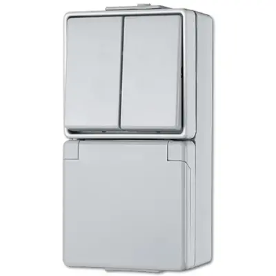 JUNG combinatie serieschakelaar/wandcontactdoos randaarde dubbele wip opbouw IP44 WG600 (675 W)