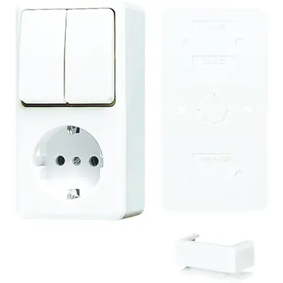 JUNG opbouw combinatie serieschakelaar/wandcontactdoos randaarde incl. bodemplaat AP600 alpine wit (B 675 A WW)