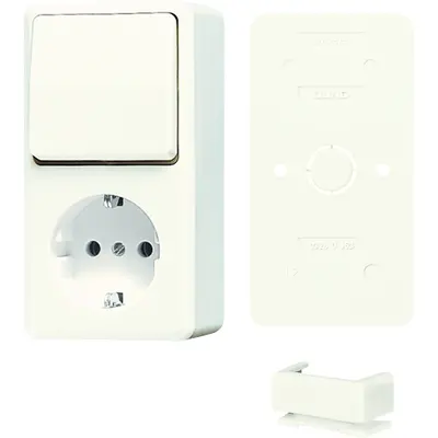 JUNG combinatie wisselschakelaar/wandcontactdoos opbouw randaarde incl. bodemplaat AP600 creme (B 676 A)