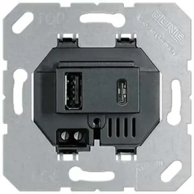 JUNG USB-lader 2-voudig type A en type C totaal 3000mA zwart glans (USB 15 CA SW)