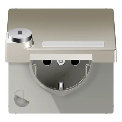 JUNG wandcontactdoos randaarde Safety+ klapdeksel tekstvenster slot LS990 edelstaal (ES 1520 NNAKLSL)