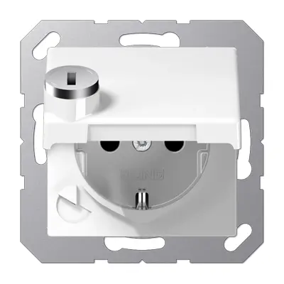 JUNG wandcontactdoos randaarde Safety+ met klapdeksel en slot AS500 alpine wit (AS 1520 NBFKLSL WW)