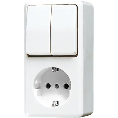 JUNG opbouw combinatie serieschakelaar/wandcontactdoos randaarde AP600 alpine wit (675 A WW)