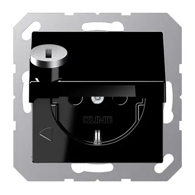 JUNG wandcontactdoos randaarde Safety+ met klapdeksel en slot A-range zwart glans (A 1520 NBFKLSL SW)