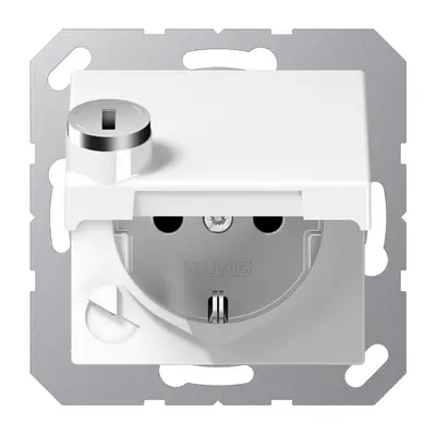 JUNG wandcontactdoos randaarde Safety+ met klapdeksel en slot A-range alpine wit (A 1520 NBFKLSL WW)