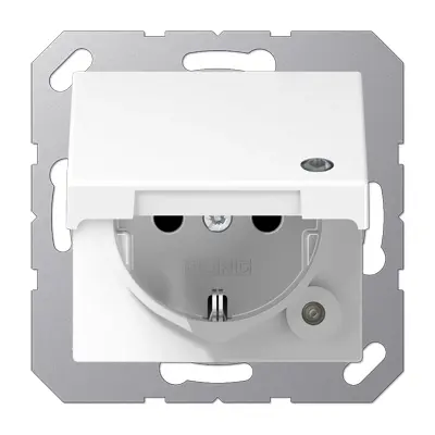 JUNG wandcontactdoos randaarde Safety+ met functie-indicatie en klapdeksel A-range alpine wit  (A 1520 BFKLKO WW)