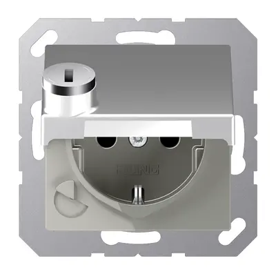 JUNG wandcontactdoos randaarde Safety+ met klapdeksel en slot A-range aluminium (A 1520 NBFKLSL AL)