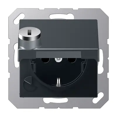 JUNG wandcontactdoos randaarde Safety+ met klapdeksel en slot A-range antraciet mat (A 1520 NBFKLSL ANM)