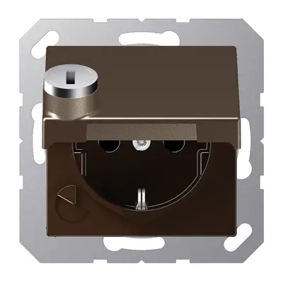 JUNG wandcontactdoos randaarde Safety+ met klapdeksel en slot A-range mokka (A 1520 NBFKLSL MO)