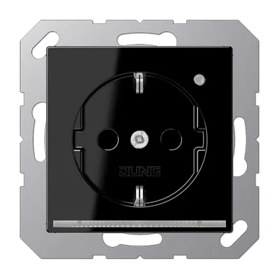 JUNG wandcontactdoos randaarde Safety+ met LED-oriëntatieverlichting en lichtsensor A-range zwart glans (A 1520-O SW LNW)