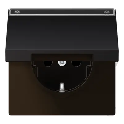 JUNG wandcontactdoos randaarde Safety+ met klapdeksel tekstvenster LS990 dark gelakt aluminium (AL 1520 NNAKL D)