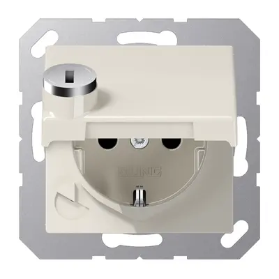 JUNG wandcontactdoos randaarde Safety+ met klapdeksel en slot AS500 creme (AS 1520 NBFKLSL)