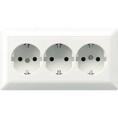 JUNG wandcontactdoos randaarde 3-voudig voorbedraad voor wandgoot AS500 alpine wit (AS 523 BF WW)