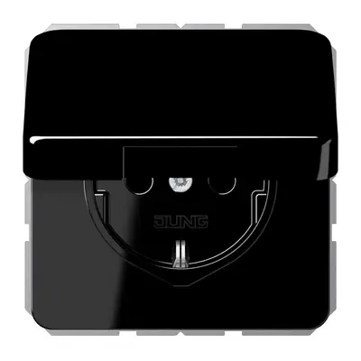 JUNG wandcontactdoos randaarde Safety+ klapdeksel CD500 zwart glans (CD 1520 NBFKIKL SW)