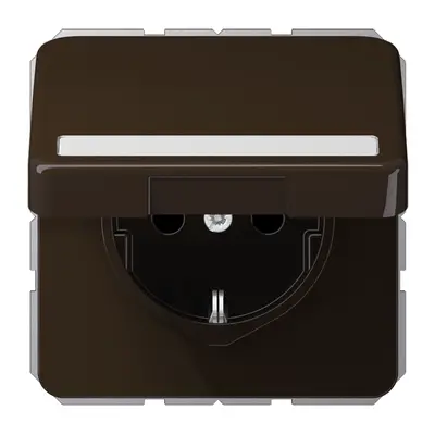JUNG wandcontactdoos randaarde Safety+ met tekstvenster en klapdeksel CD500 bruin (CD 1520 NBFNAKL BR)