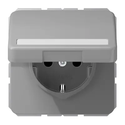 JUNG wandcontactdoos randaarde Safety+ met tekstvenster en klapdeksel CD500 grijs (CD 1520 NBFNAKL GR)