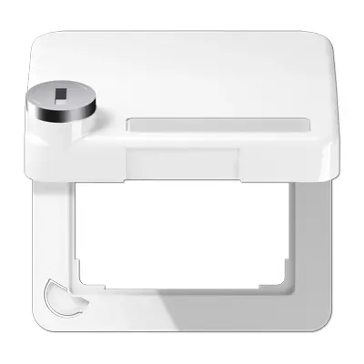 JUNG klapdeksel met slot voor wandcontactdoos van 50 x 50 mm CD500 alpine wit (CD 590 BFKLSL WW)