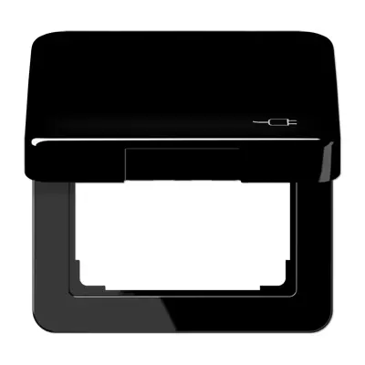 JUNG klapdeksel voor wandcontactdoos van 50 x 50 mm met stekkersymbool CD500 zwart (CD 590 KL SOC SW)